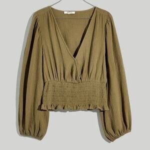Madewell Lightspun Julianne Gauzy Smocked Waist Blouse Womens Plus Size 2X